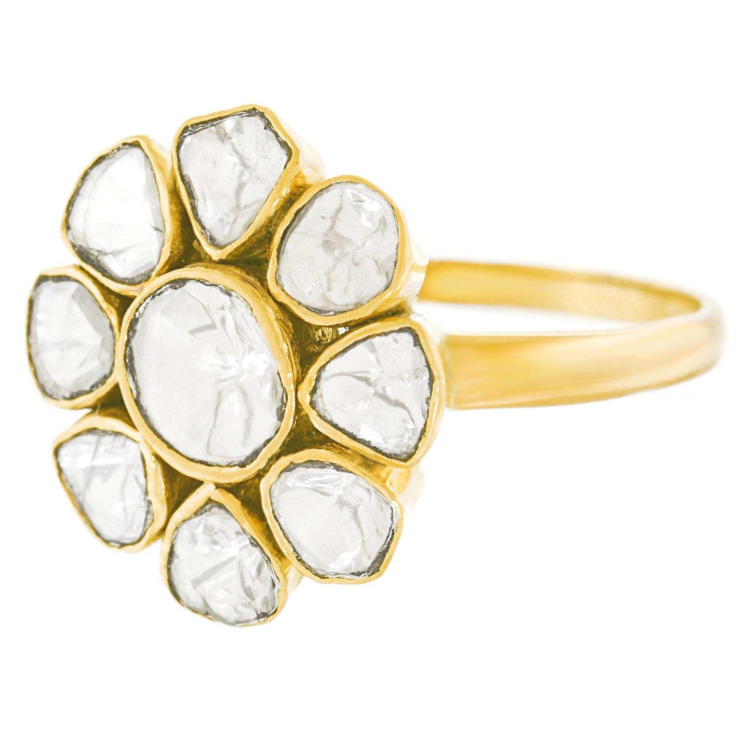 Flower Power Diamond Set Gold Ring In Excellent Condition In Litchfield, CT