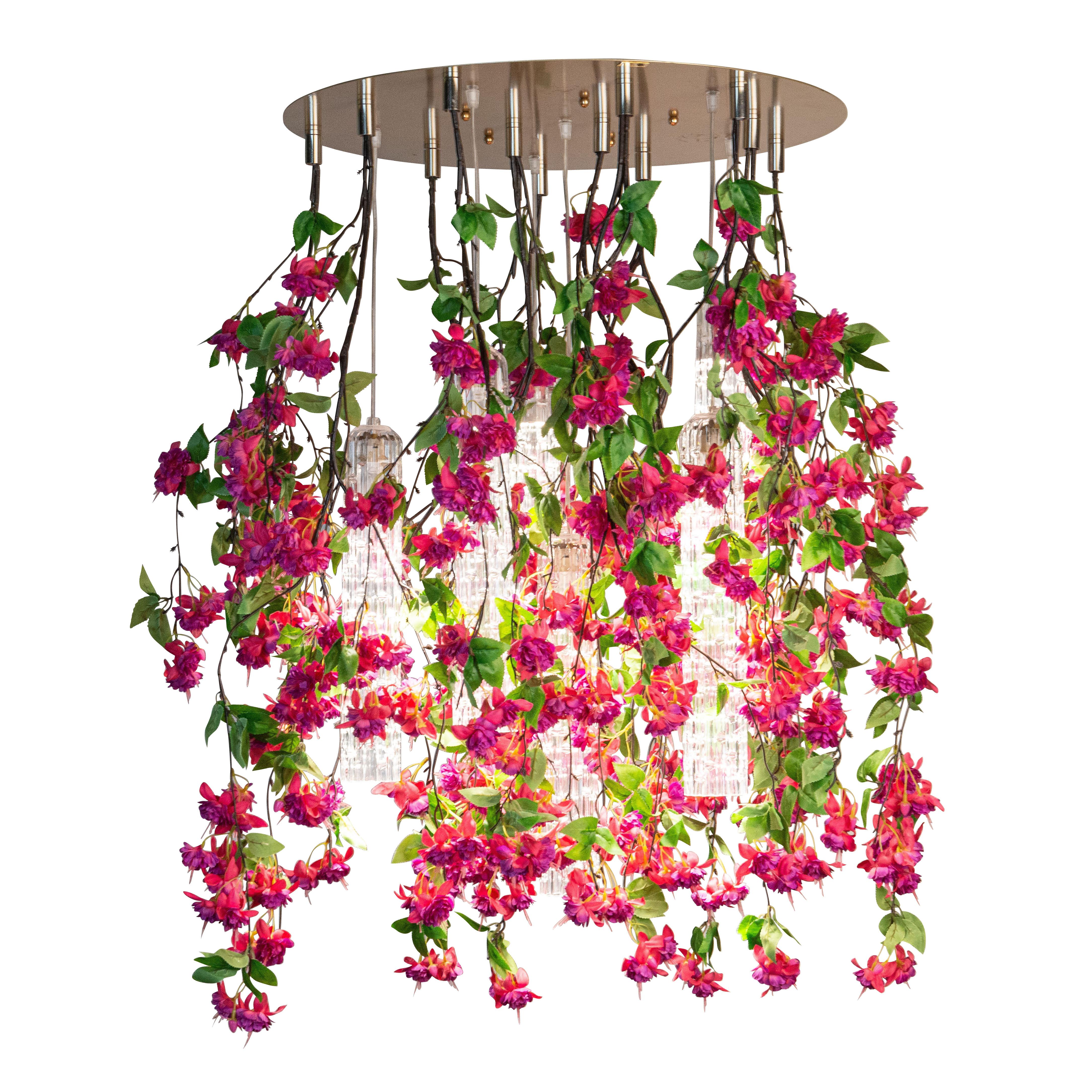 Flower Power Fuchsia Cascade Big Round Chandelier, Fuchsia Color, Venice, Italy For Sale