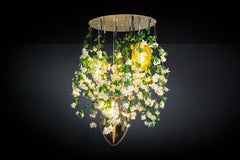 Flower Power Fuchsia Cascade Cream + Crystal Egg Lamps Chandelier, Venice, Italy