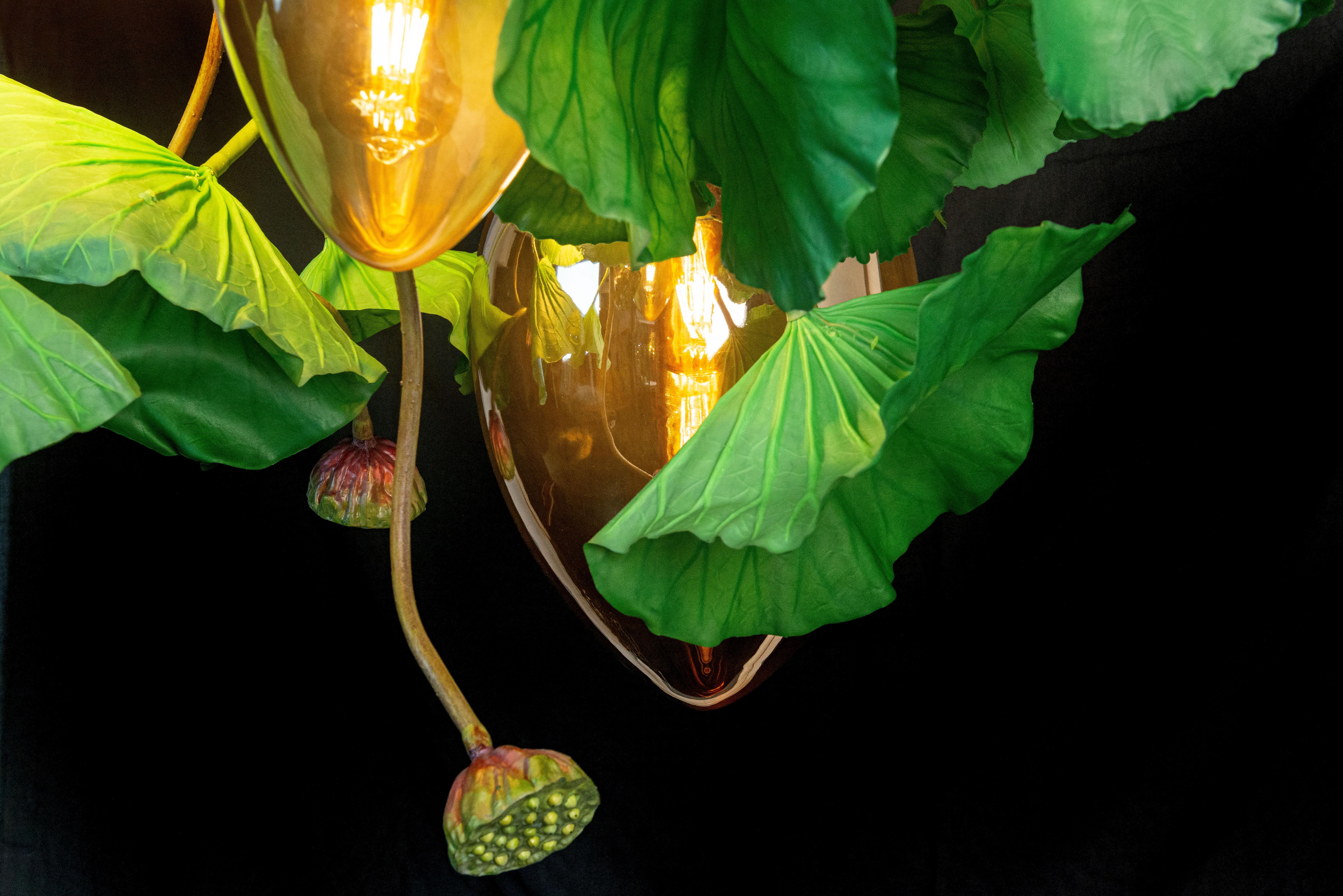 Moderne Lustre Flower Power Lotus Dichondra + Lampes en Cristal en Forme d'Œuf, Venise, Italie en vente