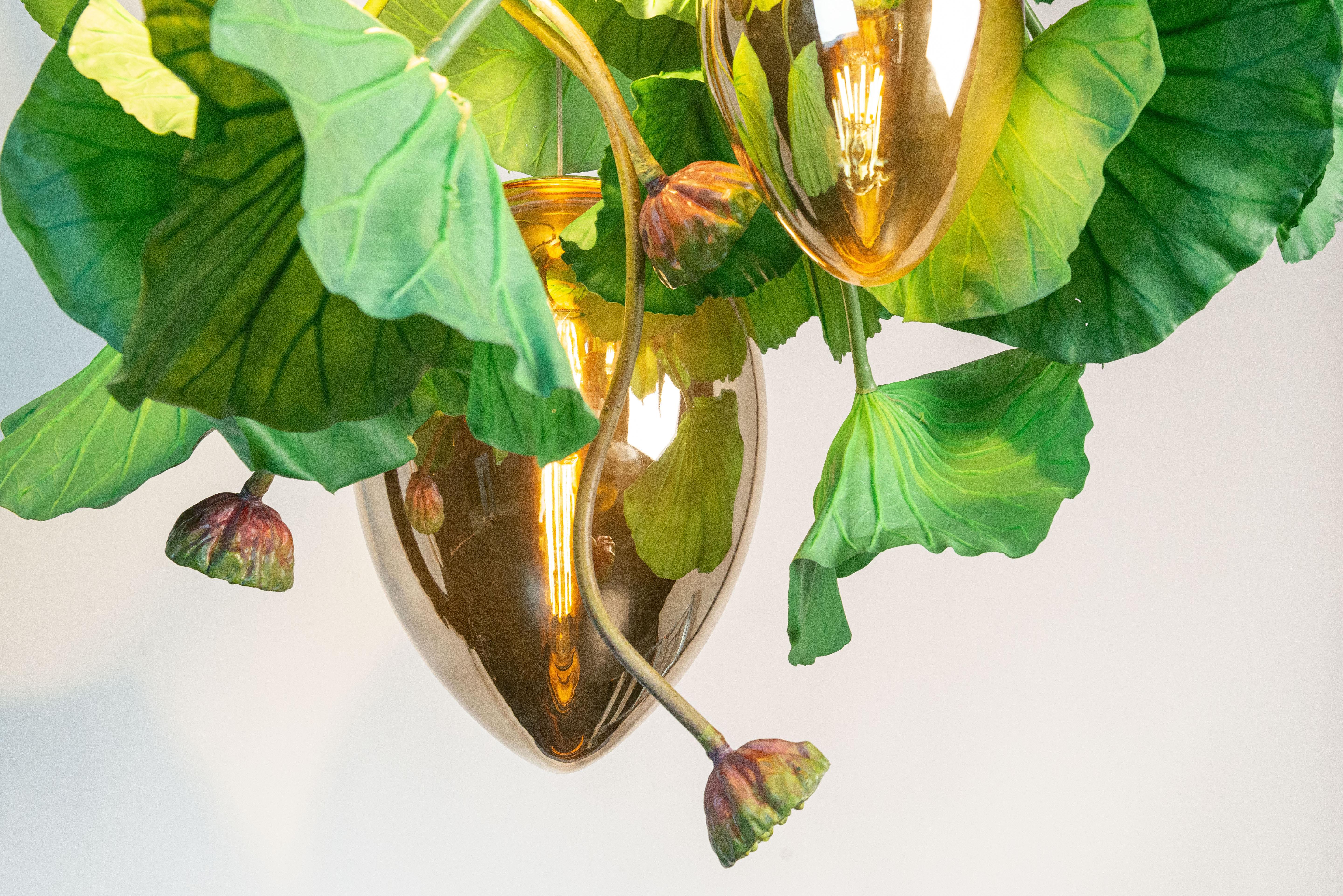 XXIe siècle et contemporain Lustre Flower Power Lotus Dichondra + Lampes en Cristal en Forme d'Œuf, Venise, Italie en vente