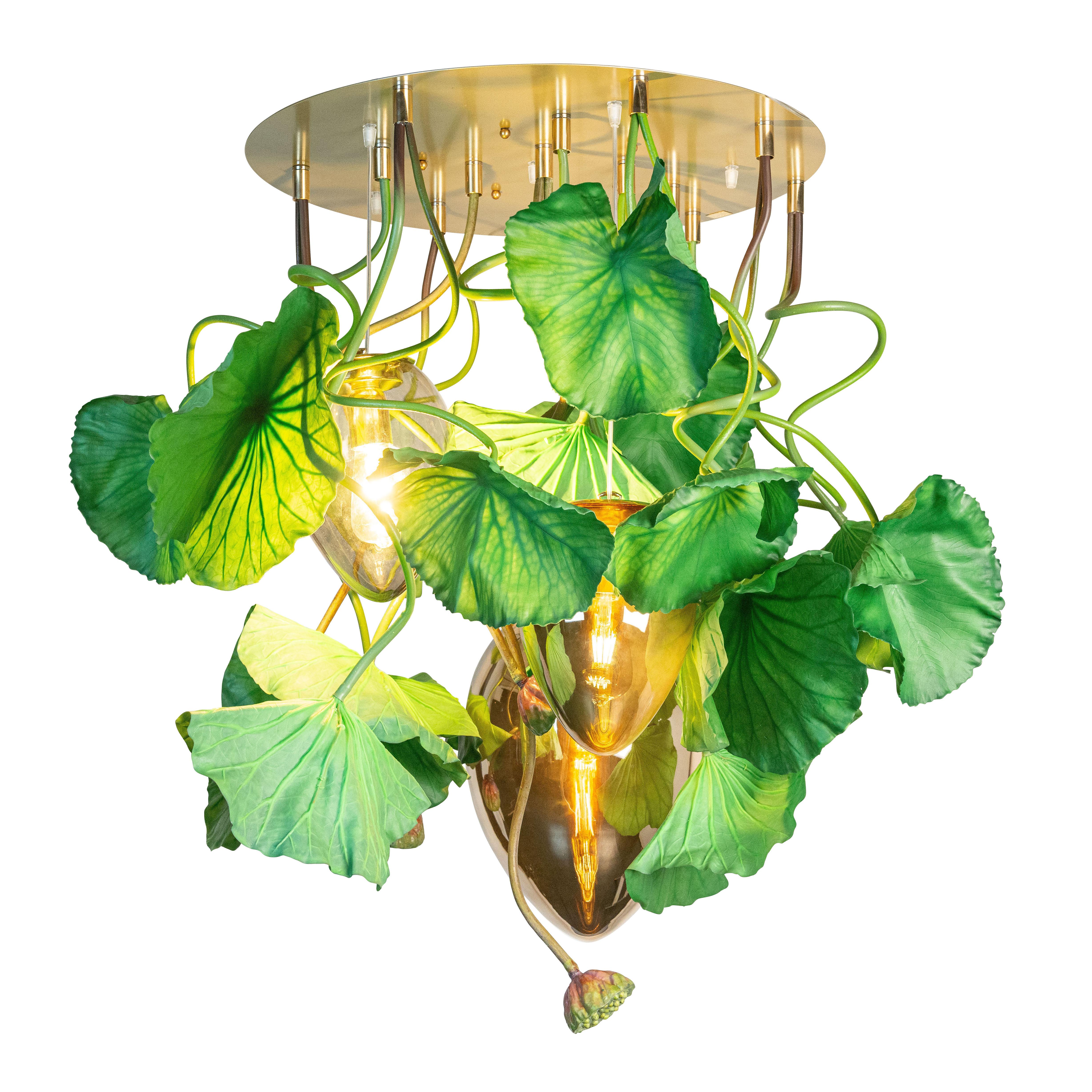 Flower Power Lotus Dichondra + Crystal Egg Lamps Chandelier, Venice, Italy