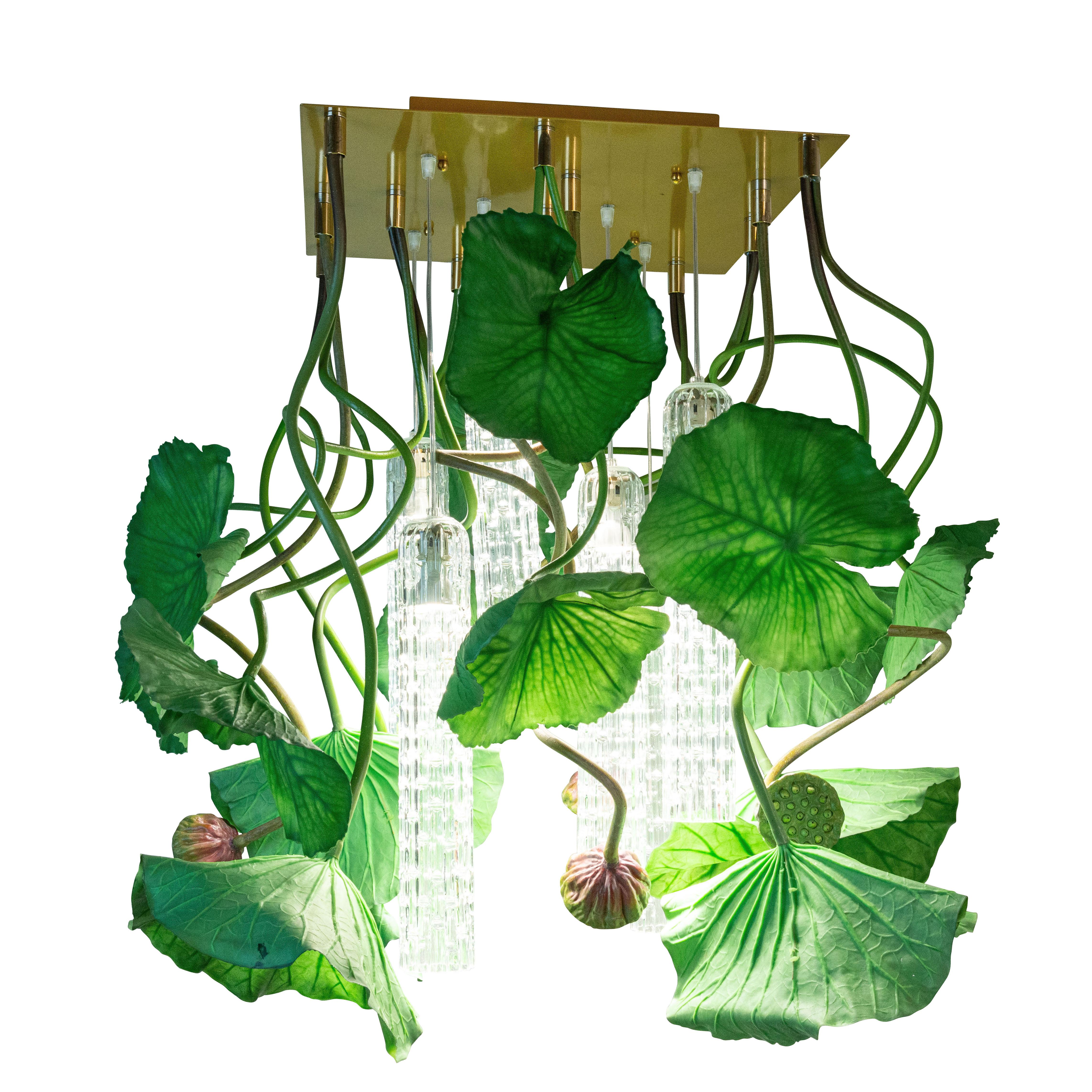 Flower Power Lotus Dichondra Square Chandelier, Venice, Italy For Sale