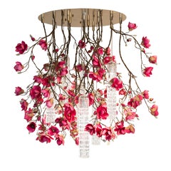 Flower Power Magnolia Fuchsia & Clear Pipes Big Round Chandelier, Venice, Italy