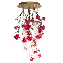 Petit lustre rond Flower Power Magnolia Fuchsia & Clear Pipes, Italie