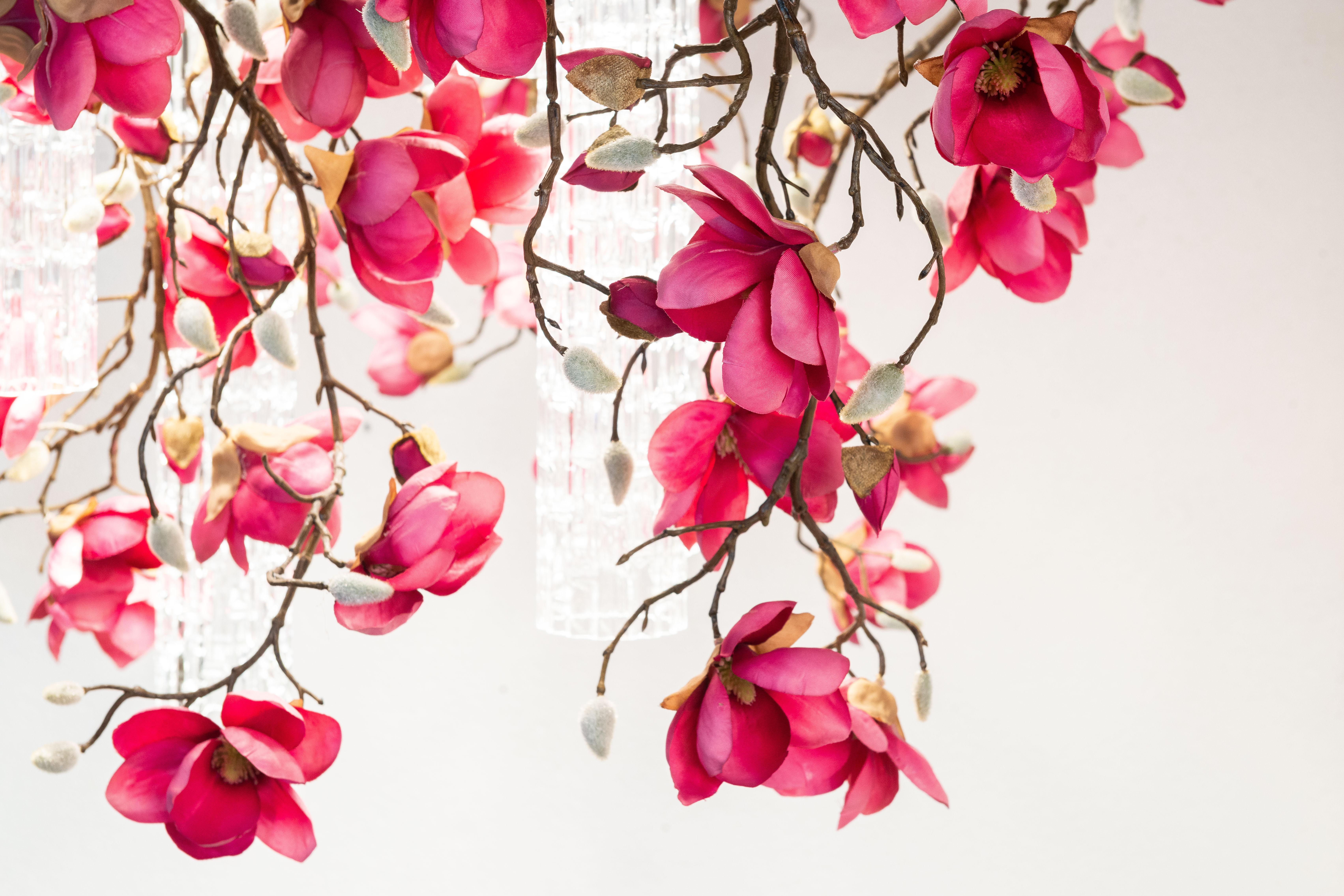 Flower Power Magnolia Fuchsia Square Chandelier, Italy For Sale 3