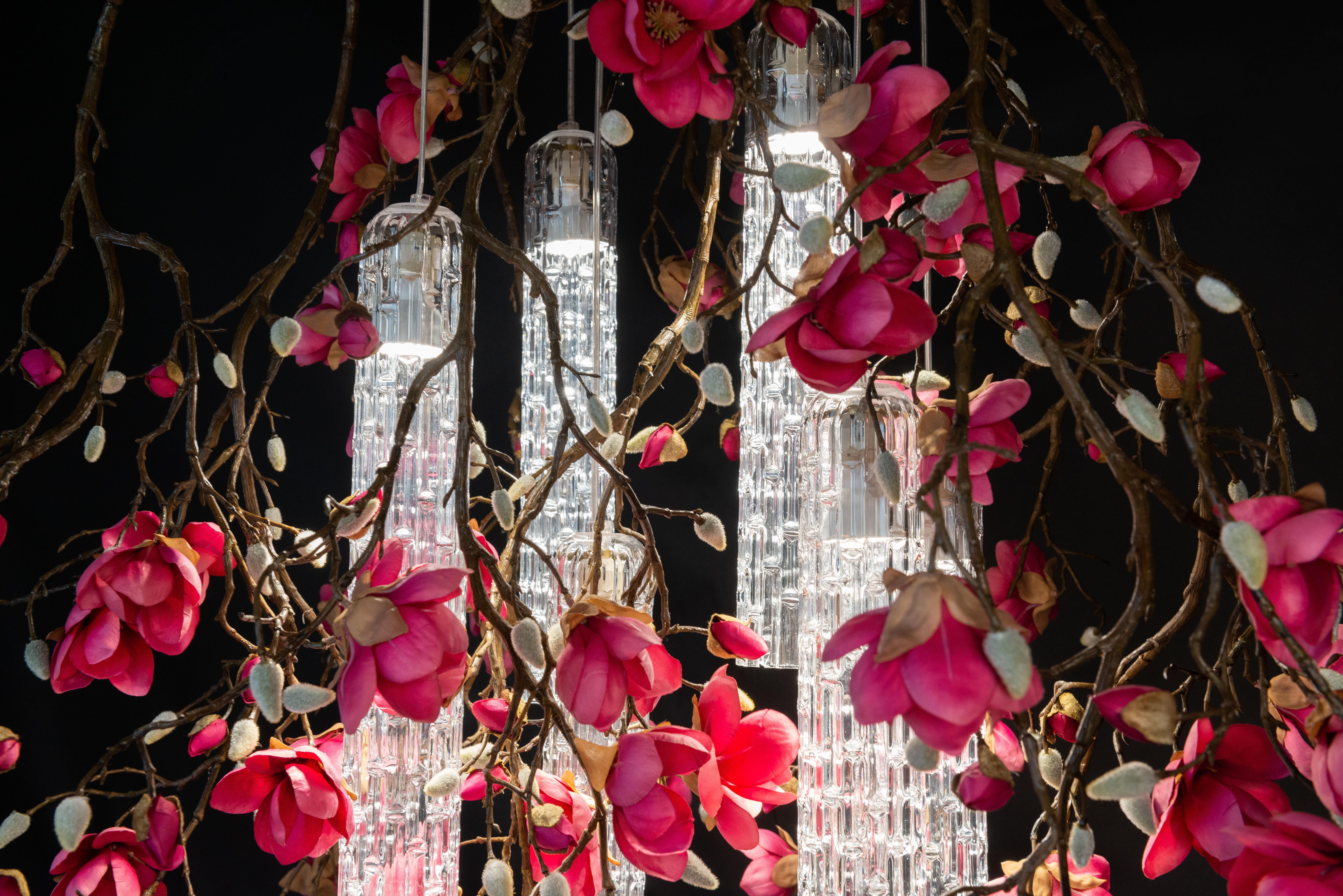 Flower Power Magnolia Fuchsia Square Chandelier, Italy In New Condition For Sale In Treviso, Treviso