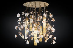 Flower Power Magnolia Pink-Cream & Gold Pipes Round Chandelier, Venice, Italy
