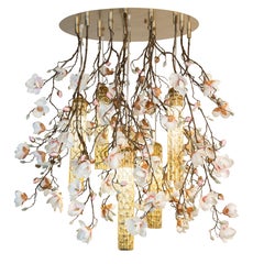 Flower Power Magnolia Pink-Cream & Gold Pipes Round Chandelier, Venice, Italy