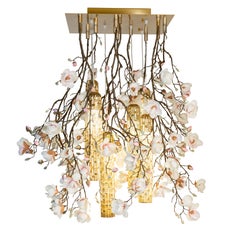 Flower Power Magnolia Pink-Cream & Gold Pipes Square Chandelier, Venice, Italy