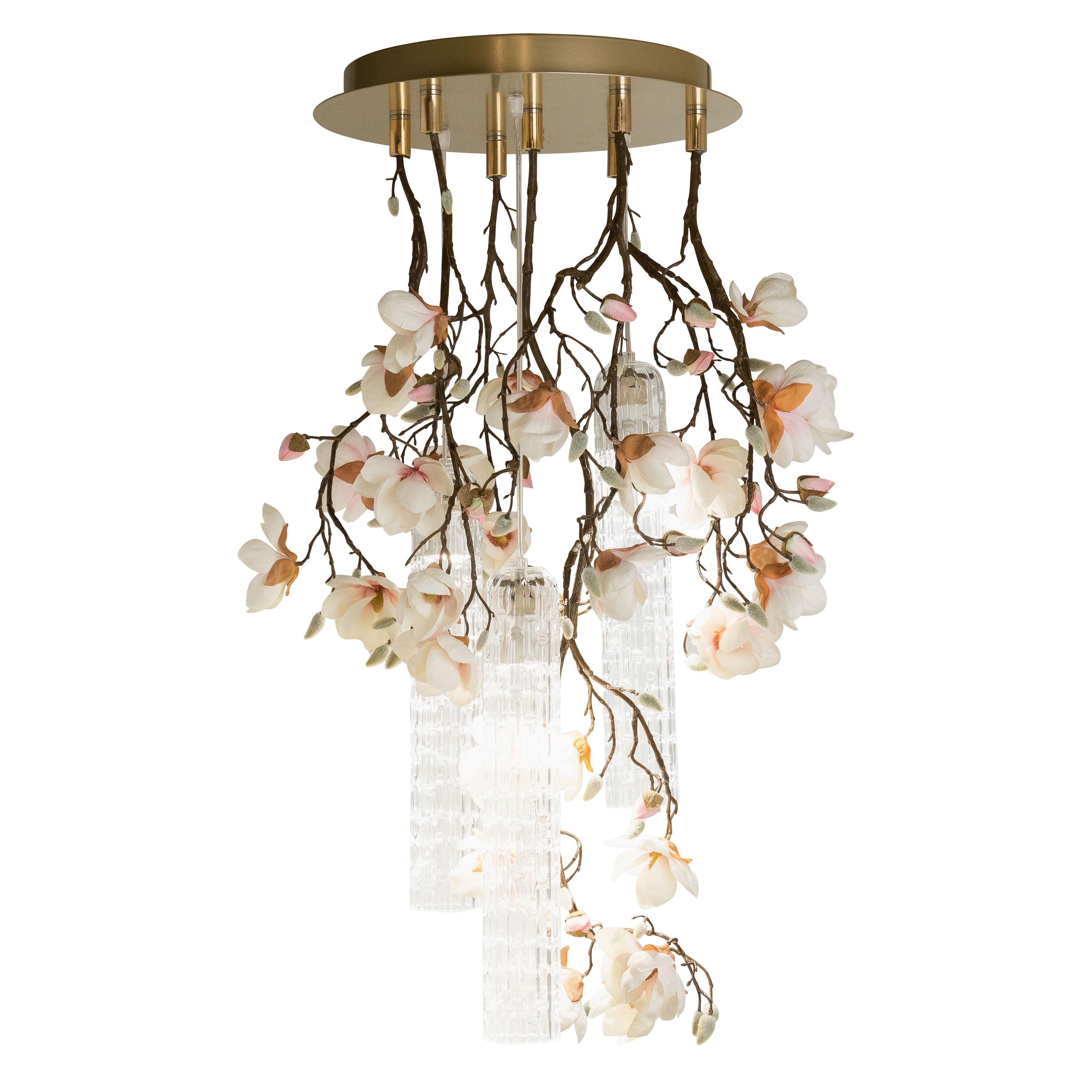 Flower Power Magnolia Pink-Cream Small Round Chandelier, Venice, Italy For Sale