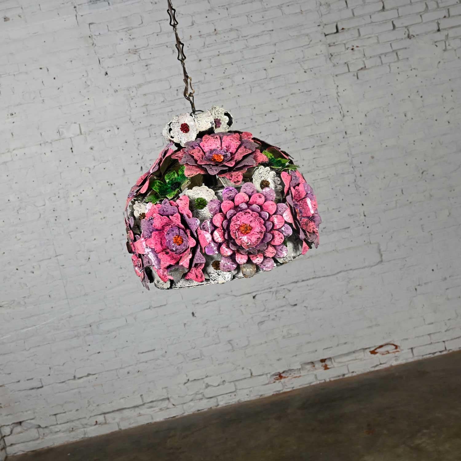 20th Century Flower Power Mod Mid-Century Modern Dome Hanging Light or Swag Lamp