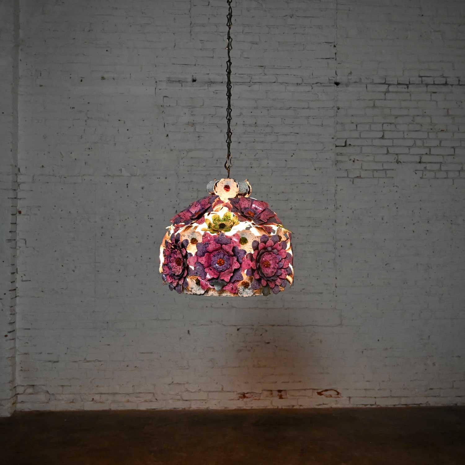 Metal Flower Power Mod Mid-Century Modern Dome Hanging Light or Swag Lamp