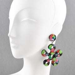 Flower Power Oversized Dangle Multicolor Lucite Clip Earrings