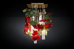 Flower Power Poinsettia Square Chandelier, Muranese Glass, Venice, Italy