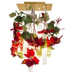 Flower Power Poinsettia Square Chandelier, Muranese Glass, Venice, Italy