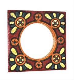 Colorful Floral Wall Mirror with Hand Painted Wood Frame