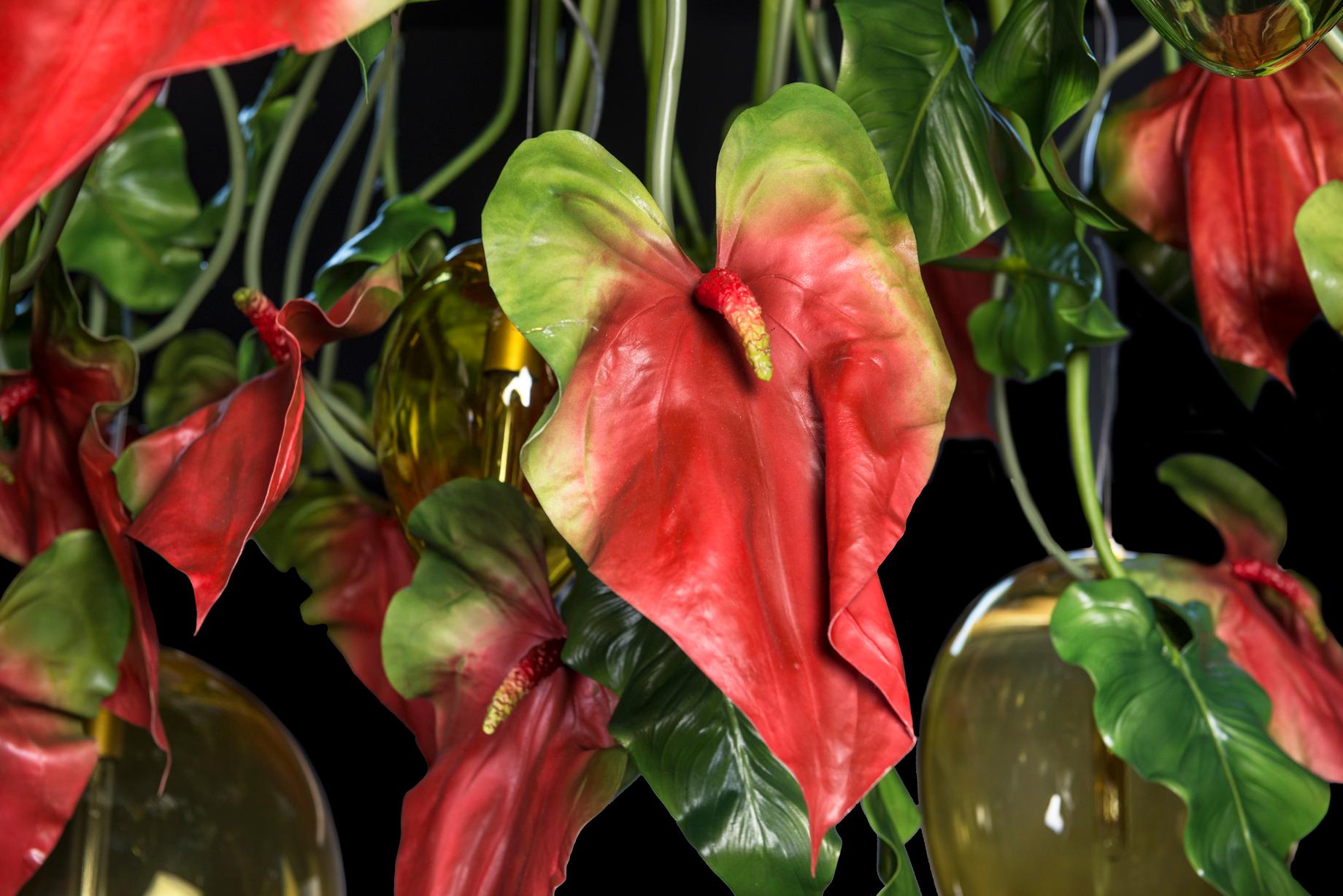 Moderne Lustre Flower Power rouge anthracite + lampes à œuf, Italie en vente