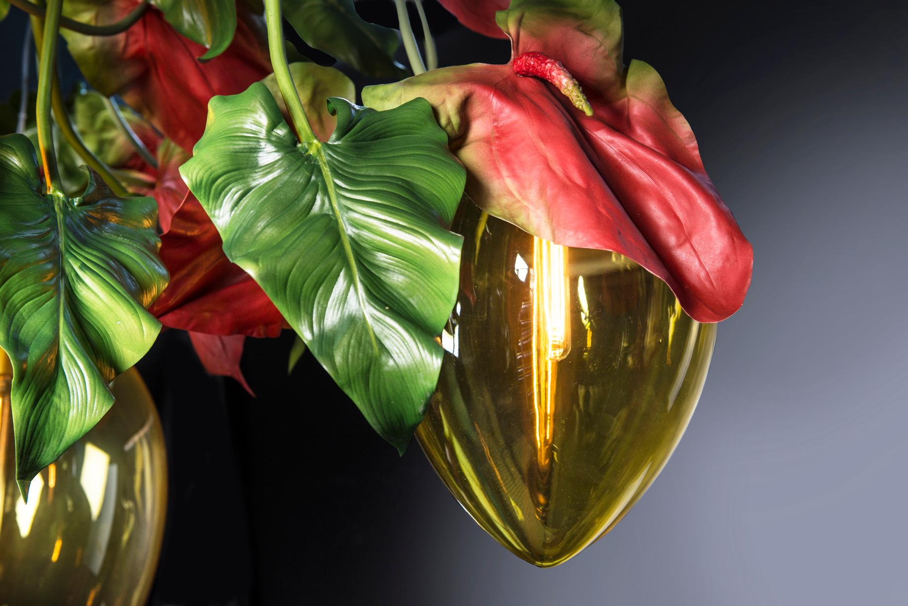 italien Lustre Flower Power rouge anthracite + lampes à œuf, Italie en vente