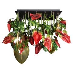 Flower Power Red Anthurium + Egg Lamps Chandelier, Italy