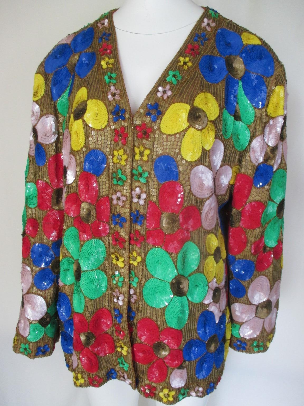 Flower Power Sequin Jacket In Good Condition For Sale In Amsterdam, NL