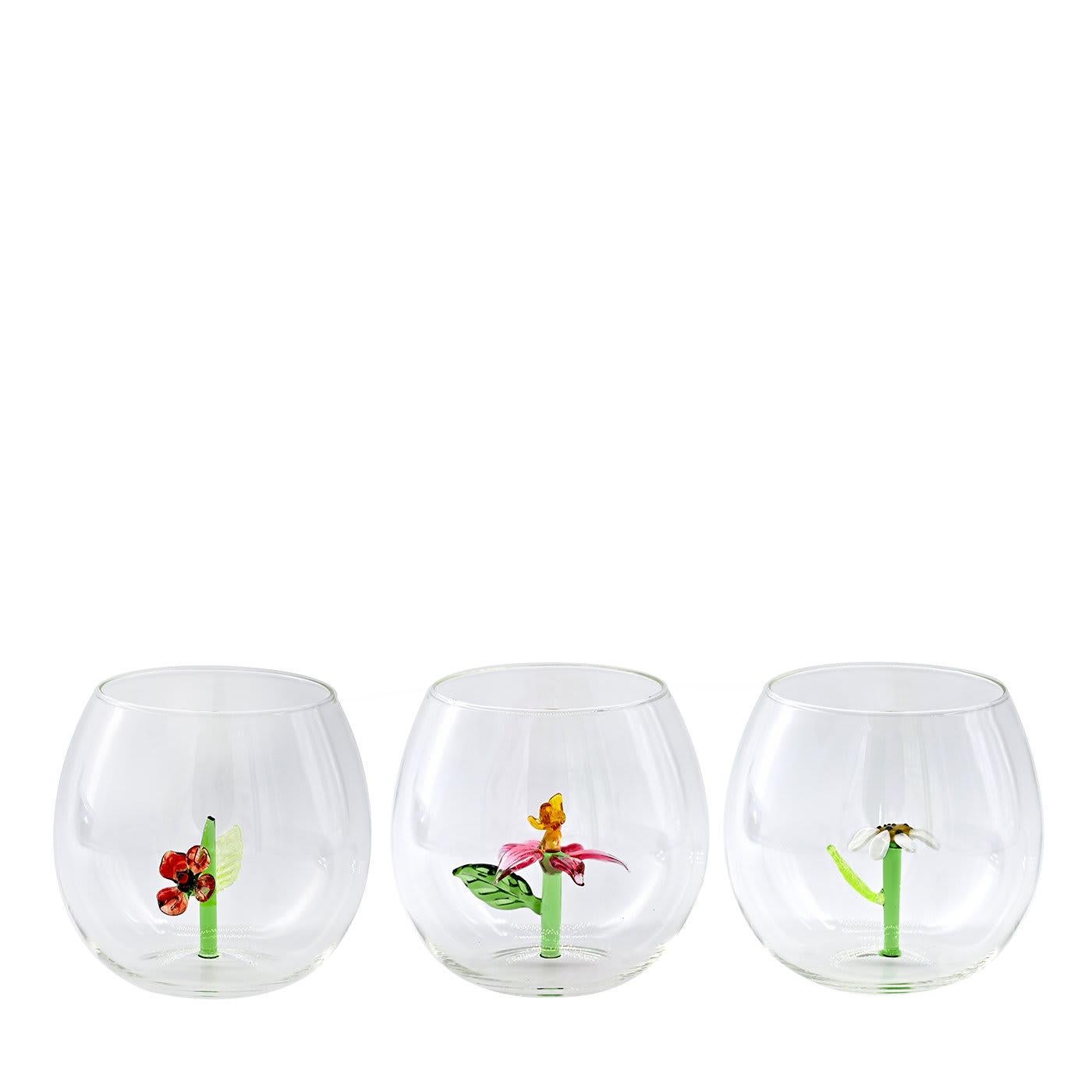 Italian Flower Power Set of 6 Glasses For Sale
