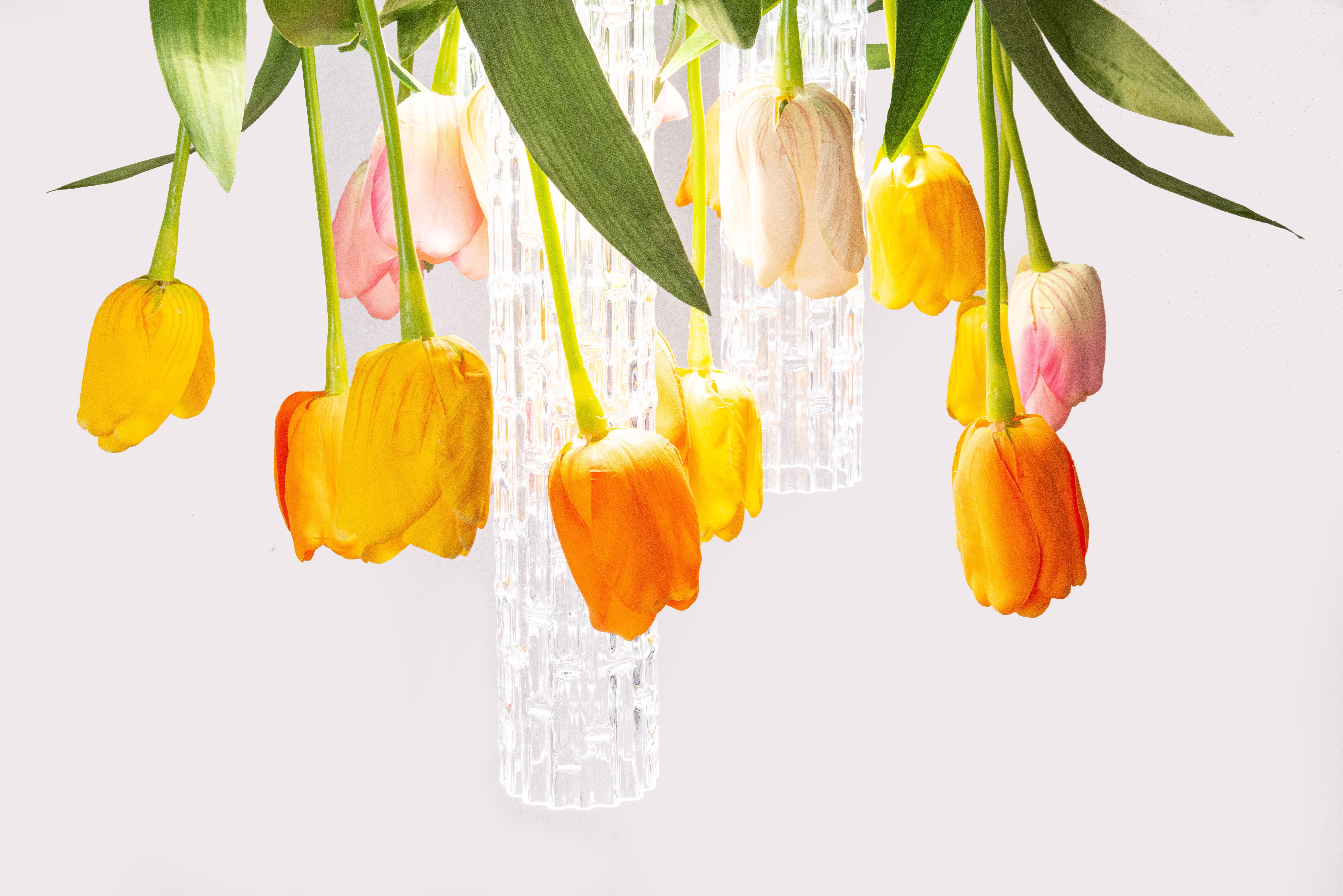 Fait main Petit lustre rond Flower Power Tulip, Italie en vente