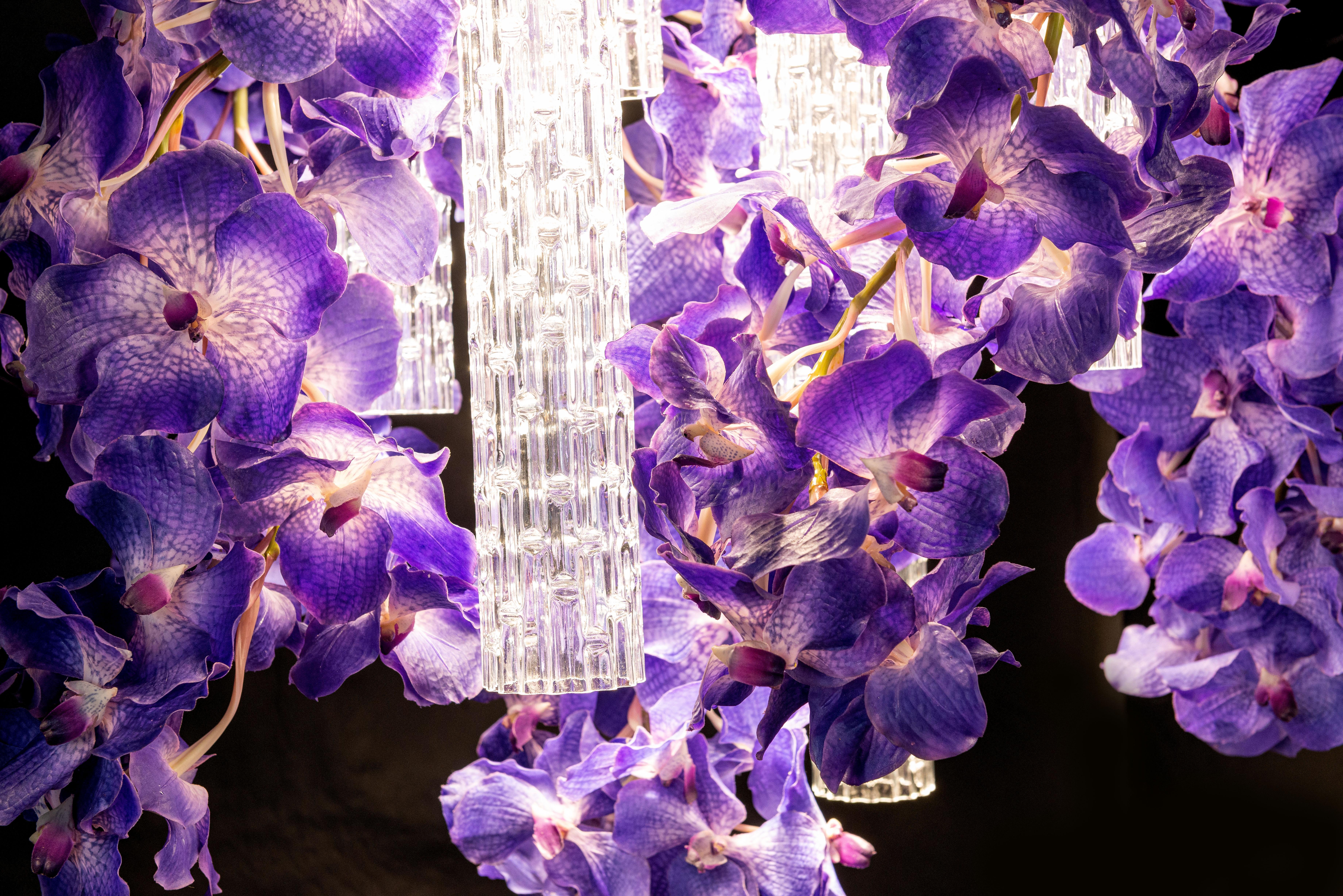 Hand-Crafted Flower Power Vanda Square Chandelier, Venice, Italy For Sale