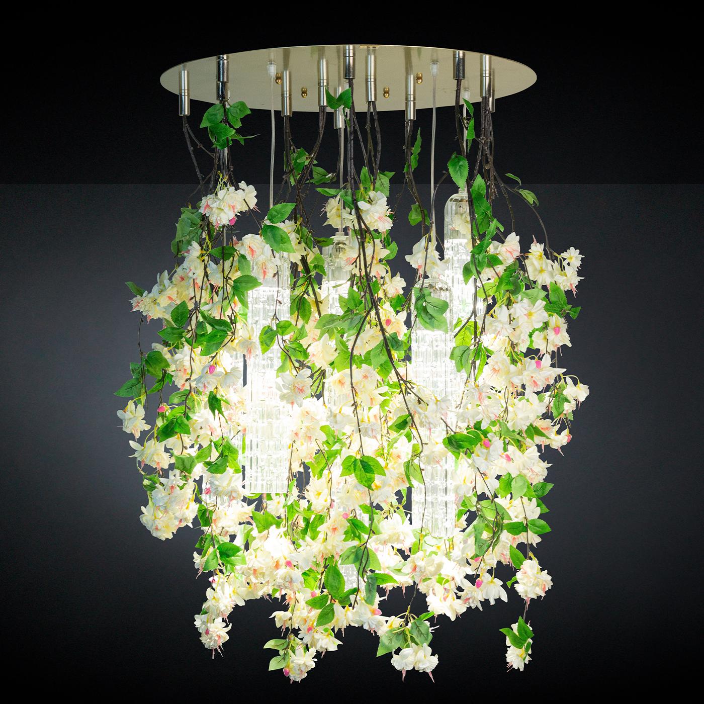 Glass Flower Power White Cascade Round Large Ceiling Lamp For Sale
