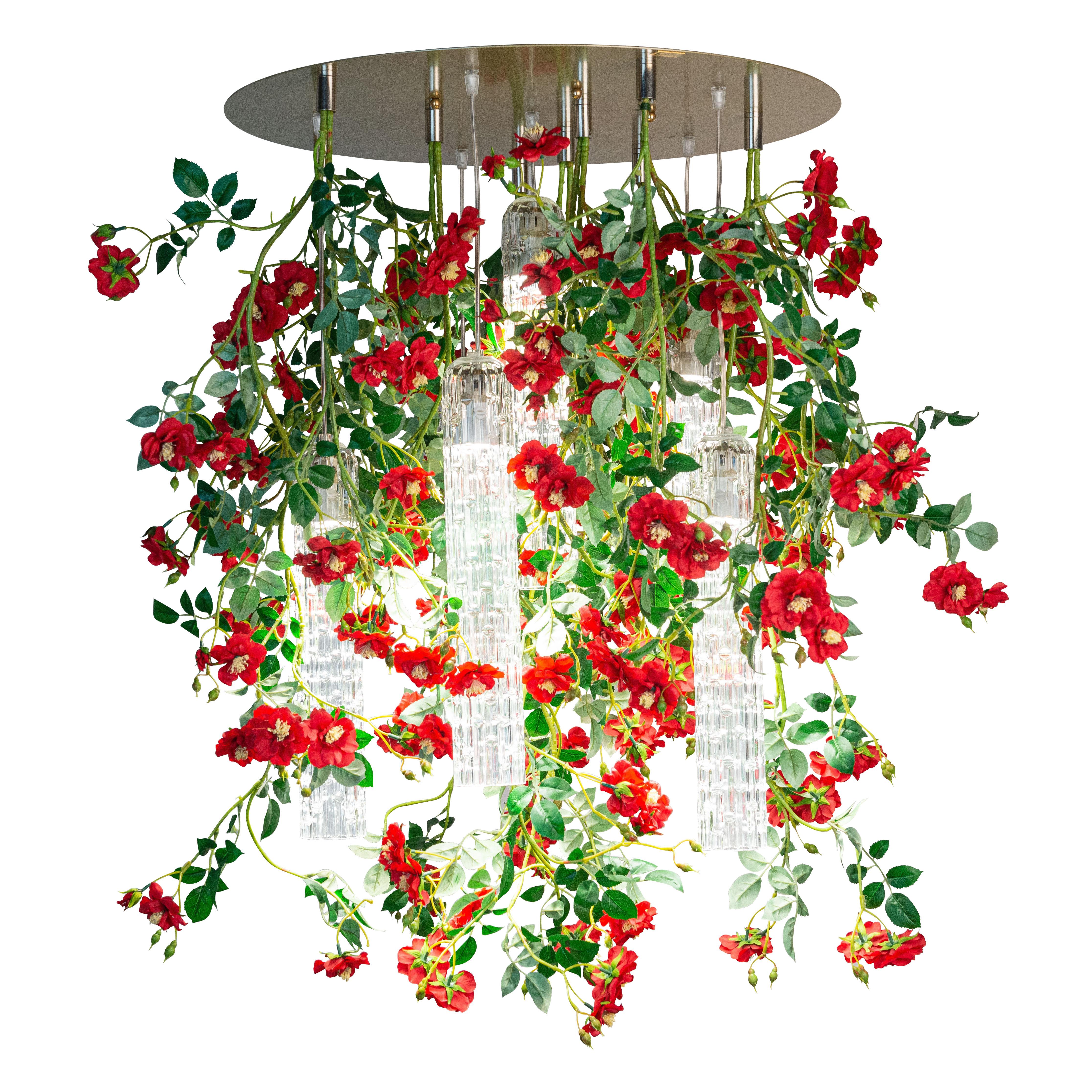 Flower Power Wild Red Rose Big Round Chandelier, Venice, Italy For Sale