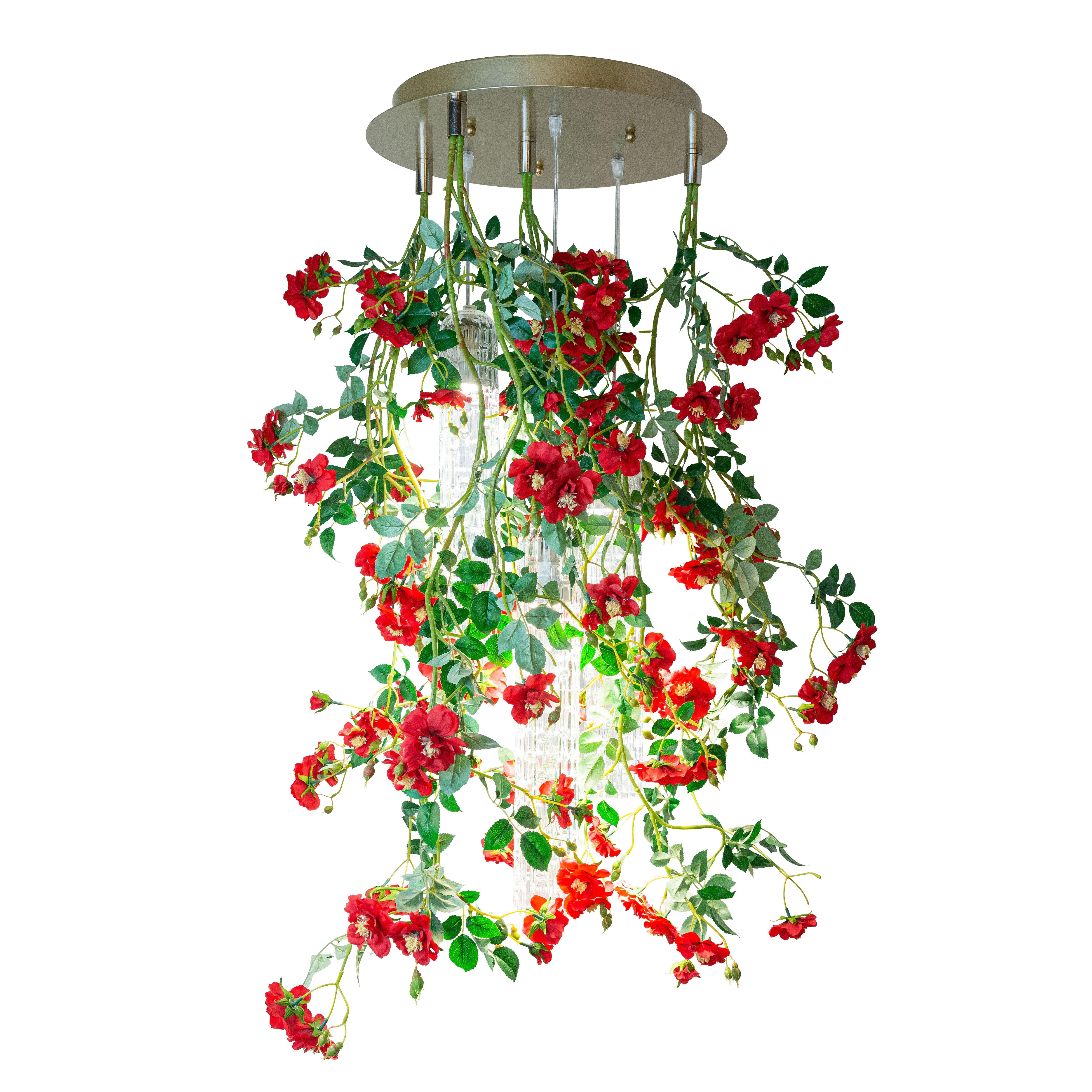 Flower Power Wild Red Rose Small Round Chandelier, Venice, Italy For Sale