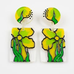 Pendientes colgantes de lucita amarilla y verde Flower Power