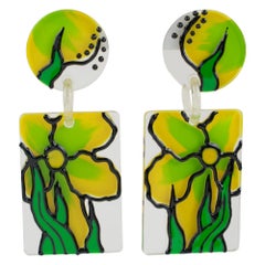 Pendientes colgantes de lucita amarilla y verde Flower Power