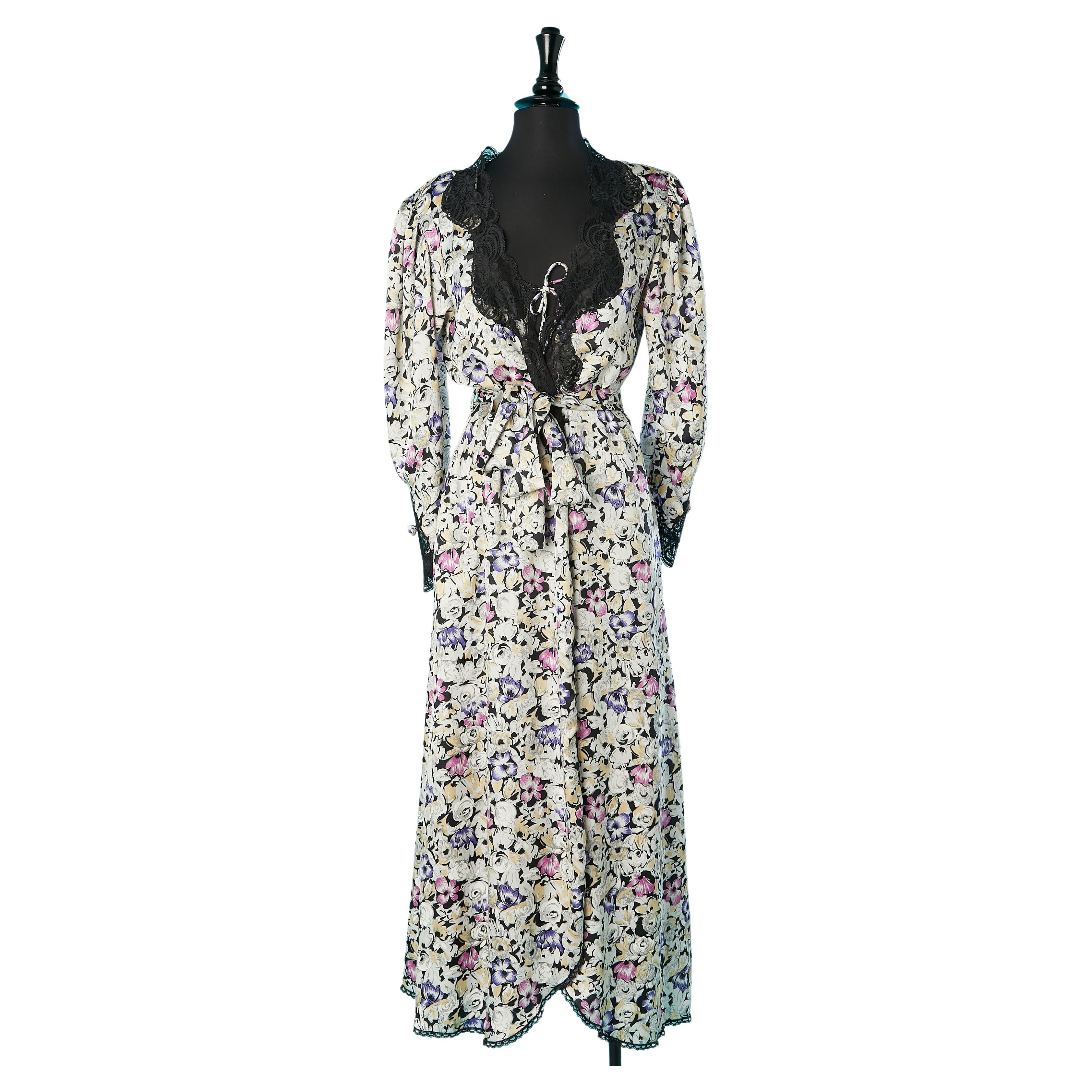 Flower print and lace night-gown and negligée Christian Dior Lingerie for Saks  For Sale