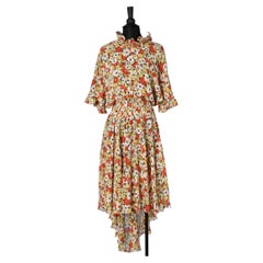 Flower print asymmetrical chiffon dress with ruffles Valentino Boutique
