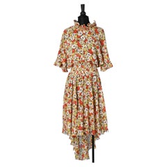 Flower print asymmetrical chiffon dress with ruffles Valentino Boutique 