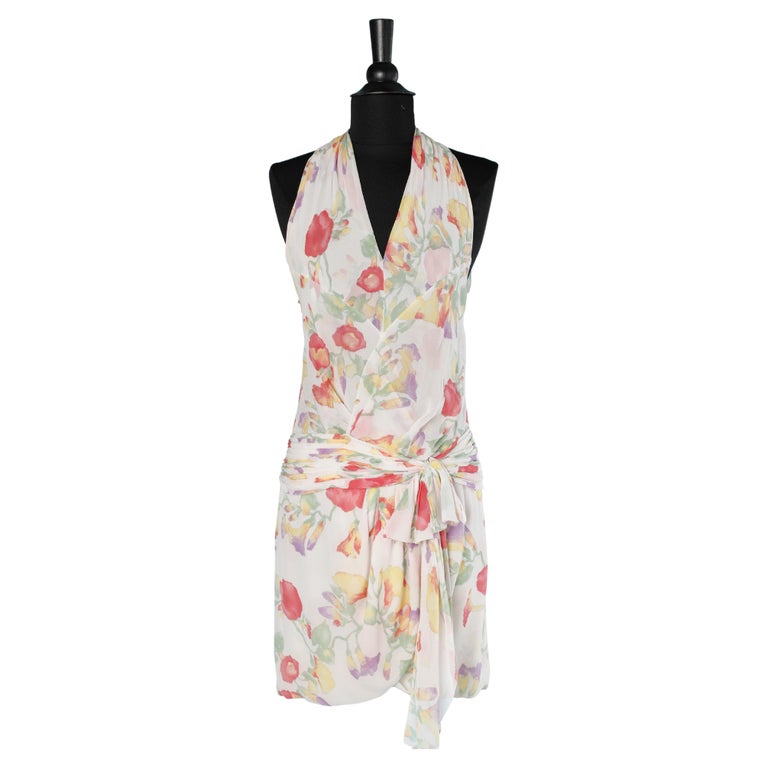 Flower printed chiffon dress Chanel Boutique For Sale at 1stDibs