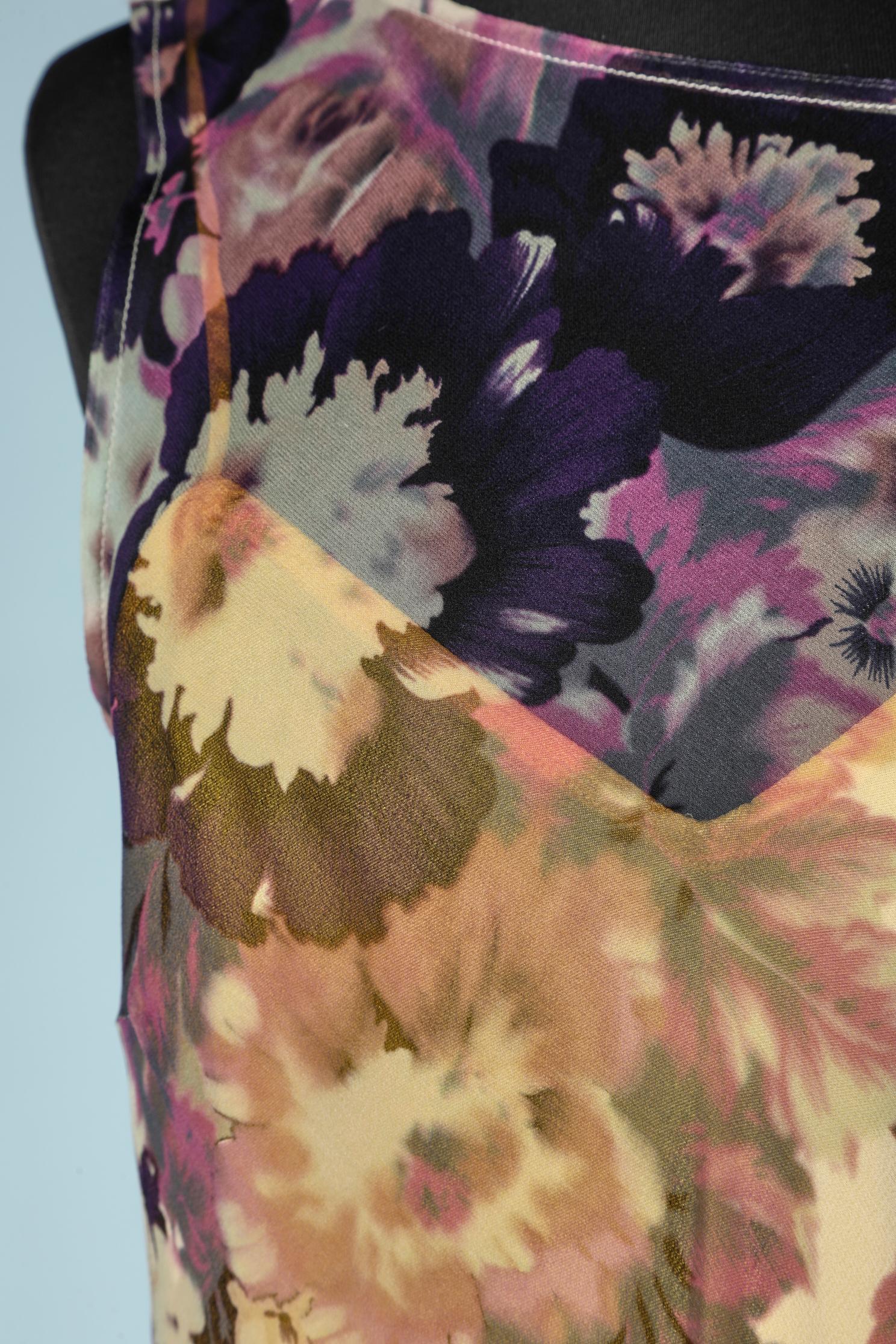 Flower printed silk chiffon dress with ruffles and  yellow lining . 
SIZE 42 ( L) 