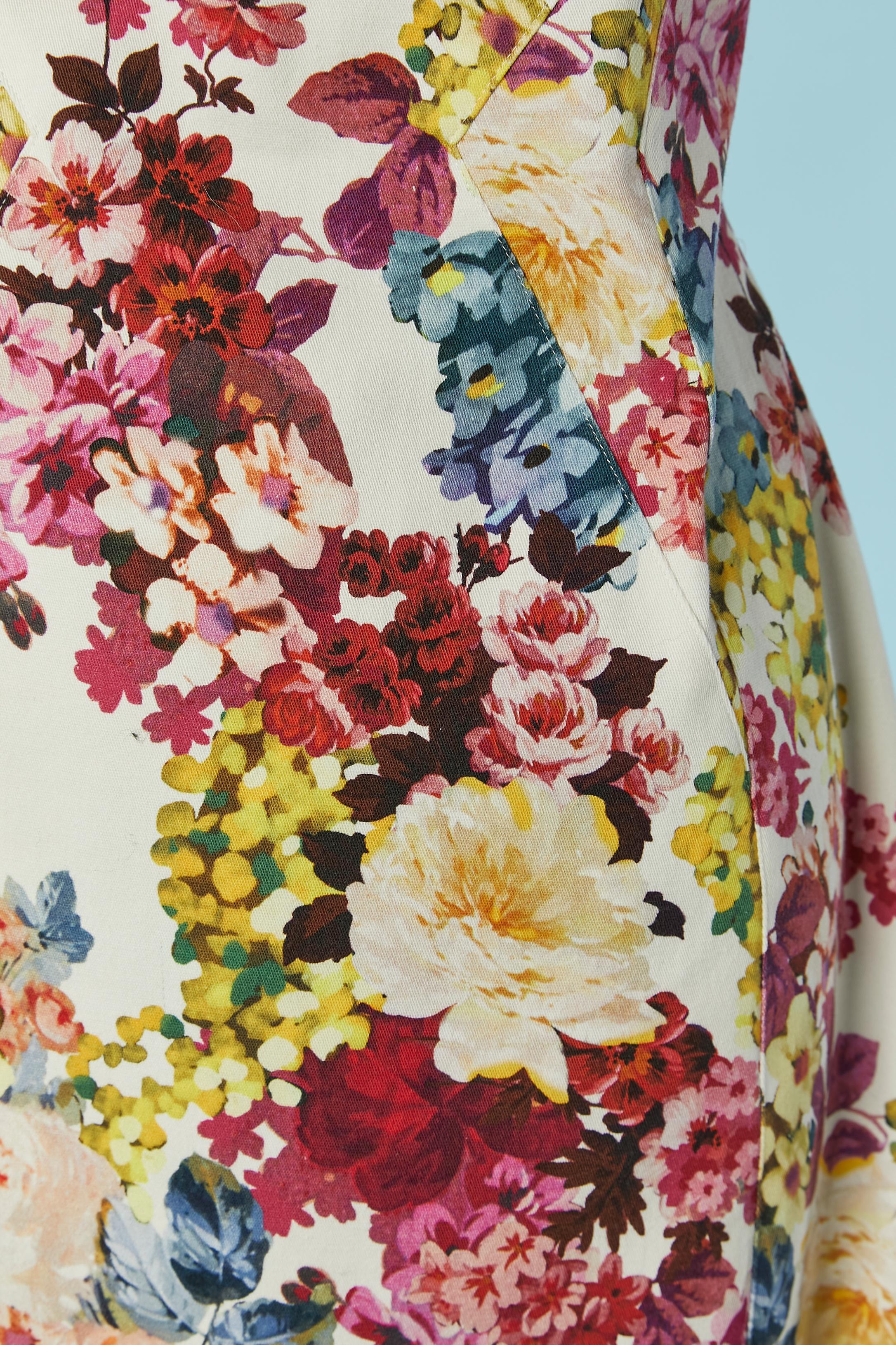 Brown Flower printed cotton cocktail dress with visible bra D&G by Dolce & Gabbana For Sale