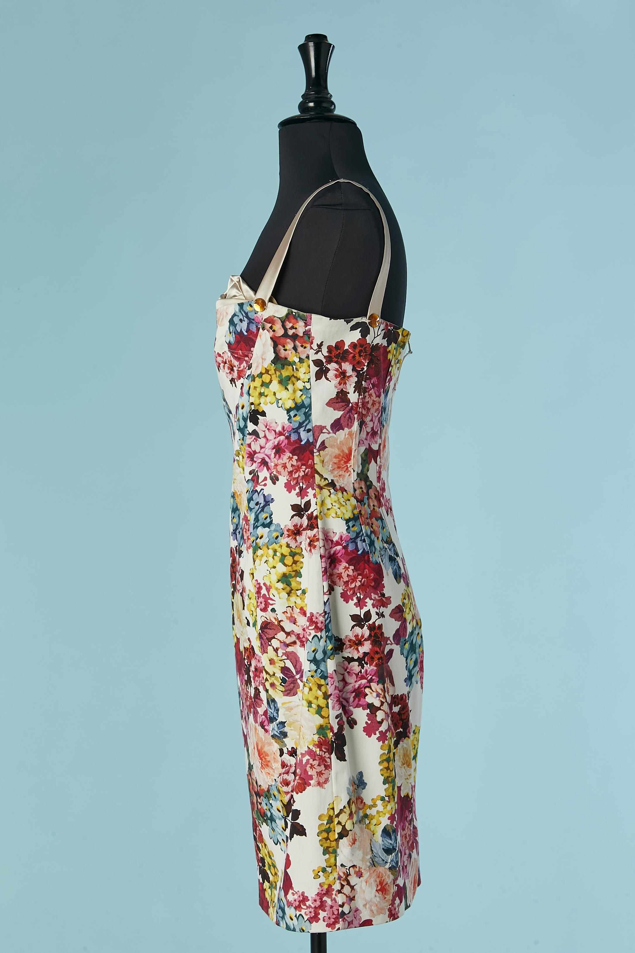 Women's Flower printed cotton cocktail dress with visible bra D&G by Dolce & Gabbana For Sale