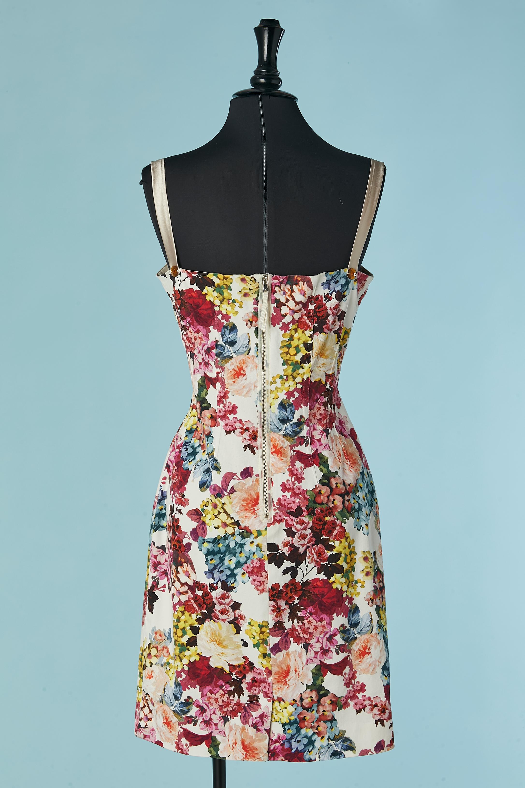 Flower printed cotton cocktail dress with visible bra D&G by Dolce & Gabbana For Sale 1
