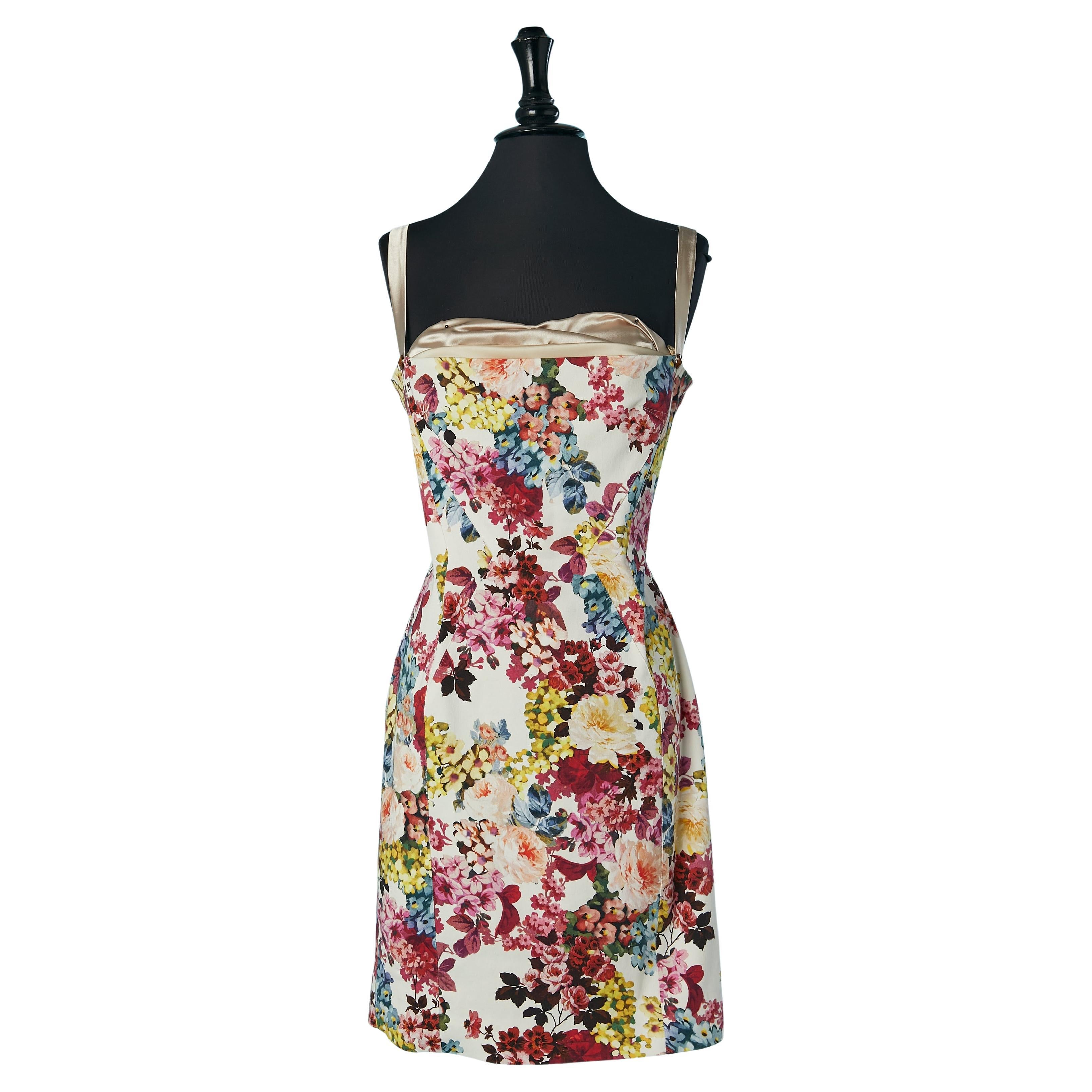 Flower printed cotton cocktail dress with visible bra D&G by Dolce & Gabbana For Sale