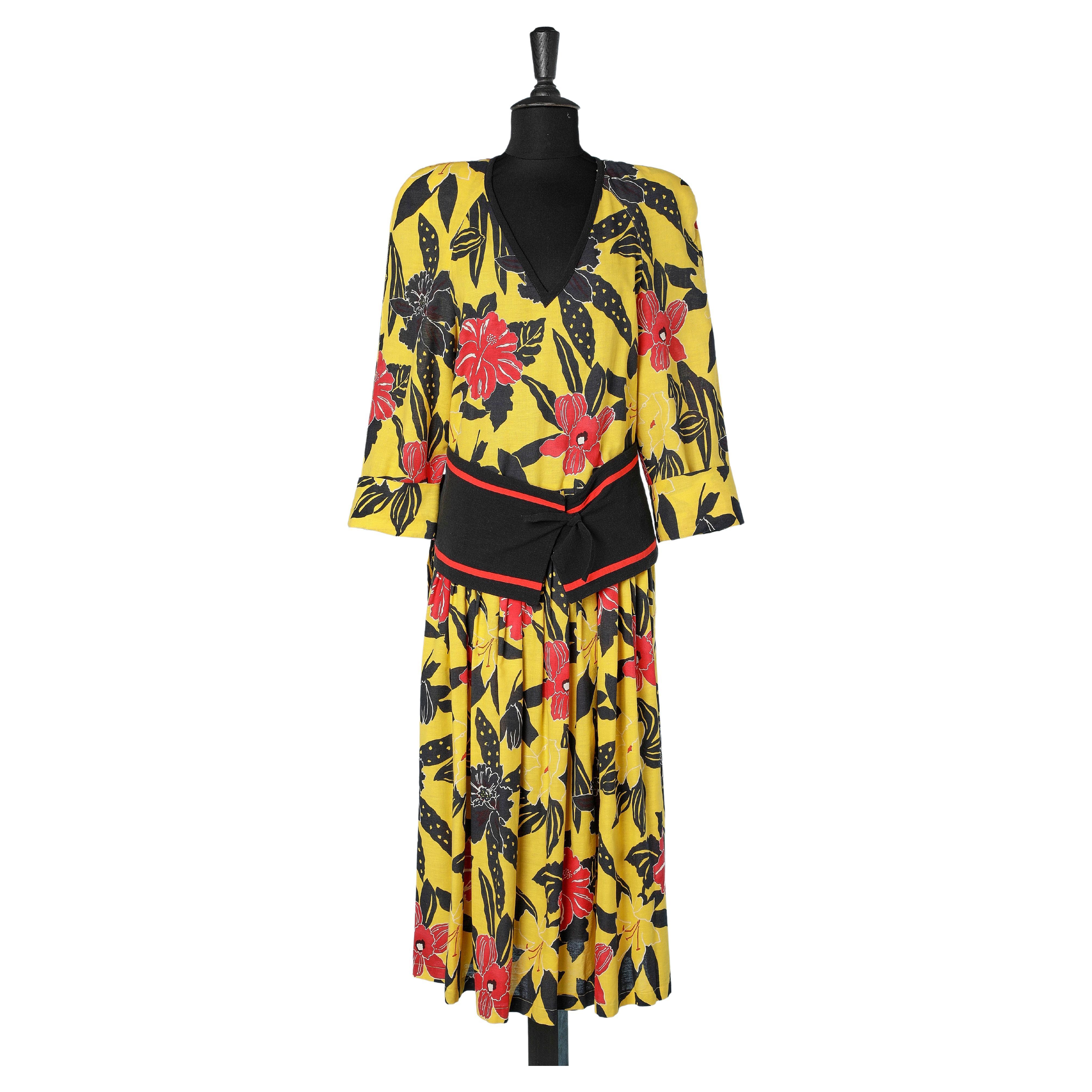 Flower printed cotton dress buttoned and wrap in the back Sonia Rykiel  For Sale