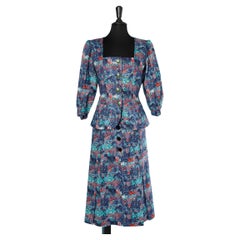 Flower printed cotton jacket and skirt ensemble Yves Saint Laurent Rive Gauche
