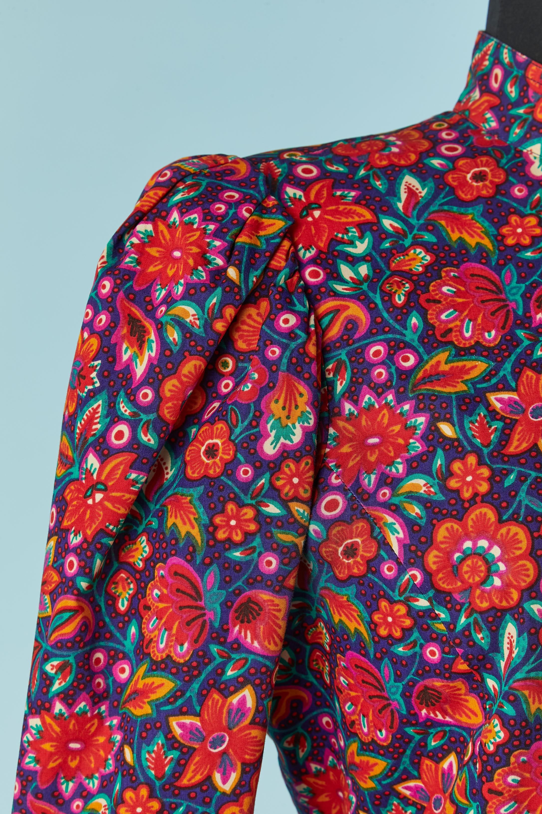 Black Flower printed cotton shirt and skirt ensemble SAINT LAURENT RIVE GAUCHE For Sale