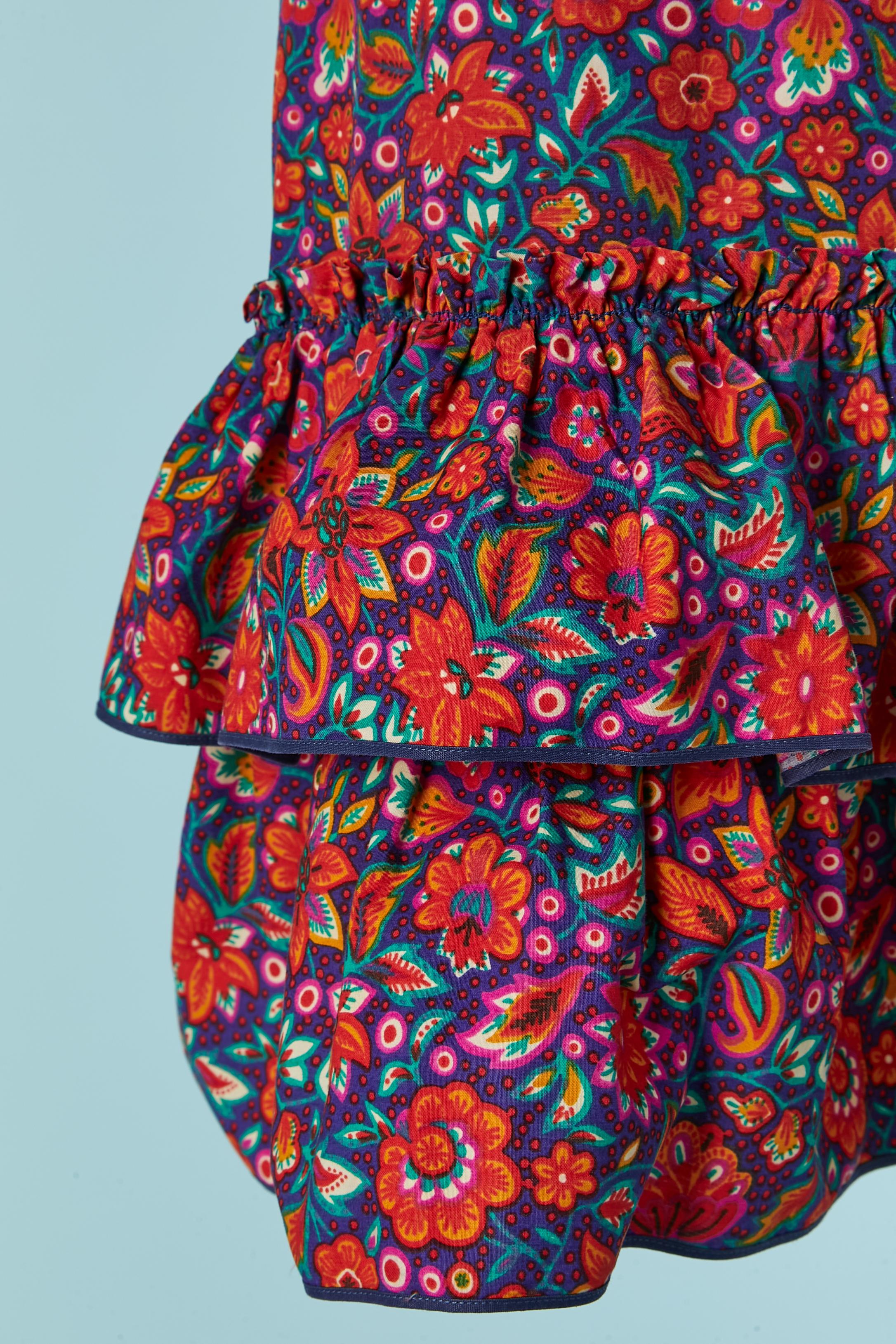 Women's Flower printed cotton shirt and skirt ensemble SAINT LAURENT RIVE GAUCHE For Sale