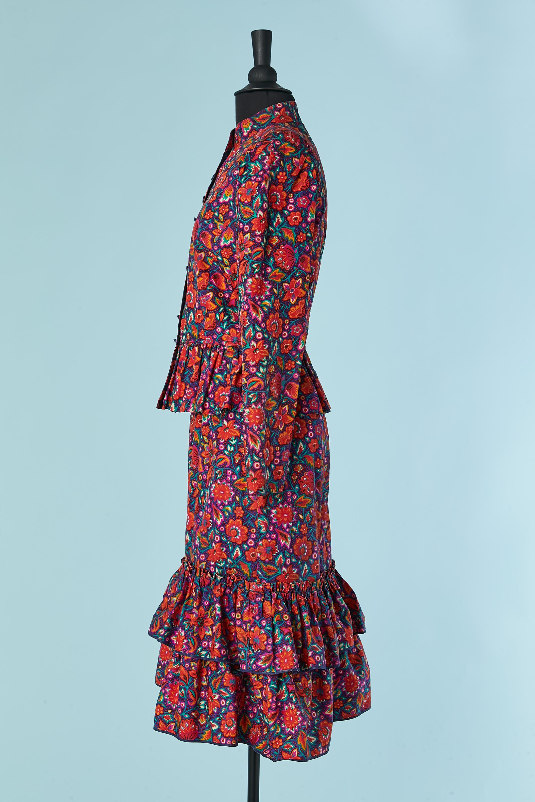 Flower printed cotton shirt and skirt ensemble SAINT LAURENT RIVE GAUCHE For Sale 1