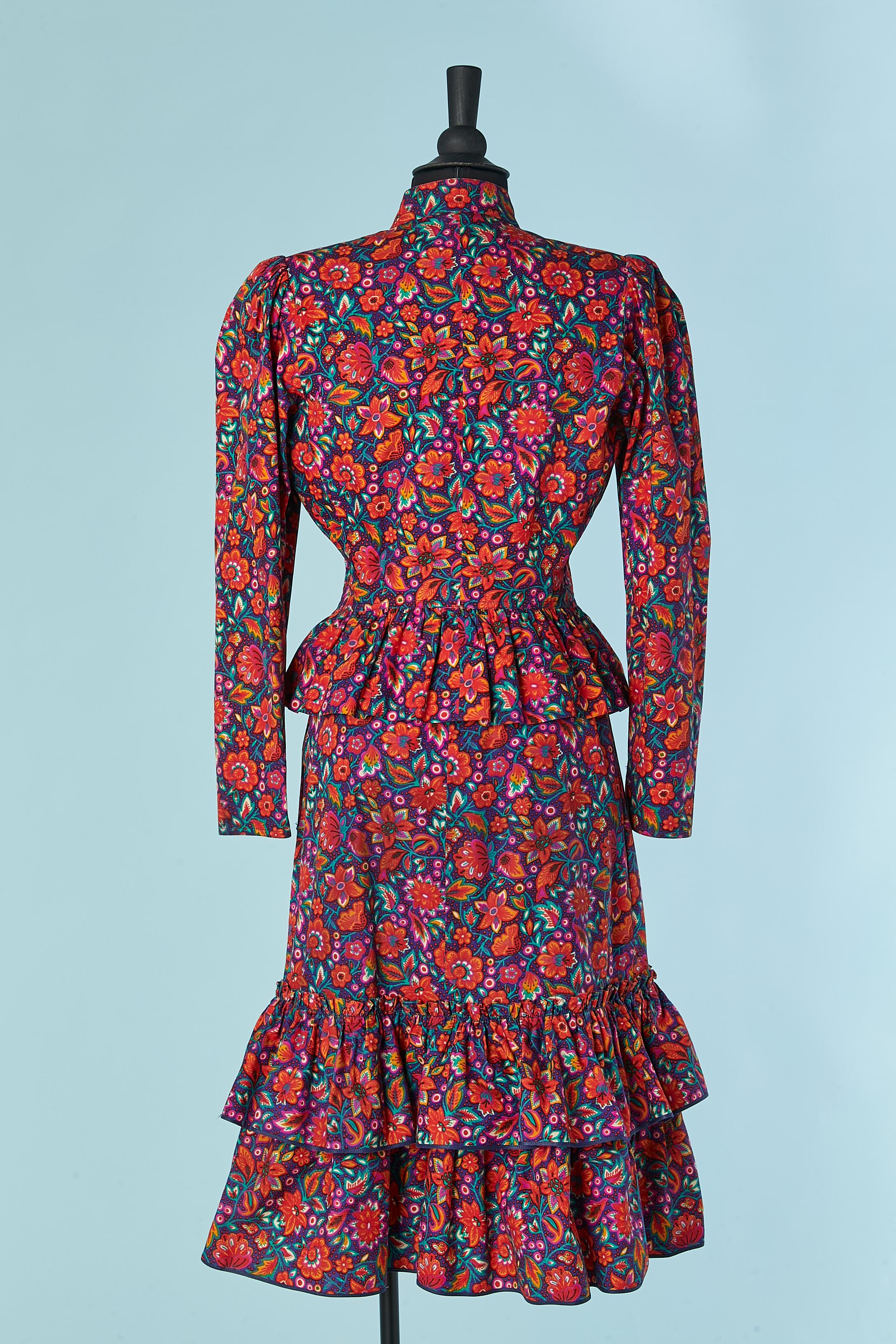 Flower printed cotton shirt and skirt ensemble SAINT LAURENT RIVE GAUCHE For Sale 2