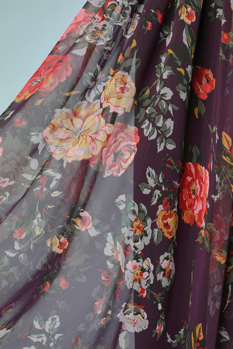 Flower printed dress with sequin on the top front and fabric belt Holly Harp In Excellent Condition For Sale In Saint-Ouen-Sur-Seine, FR