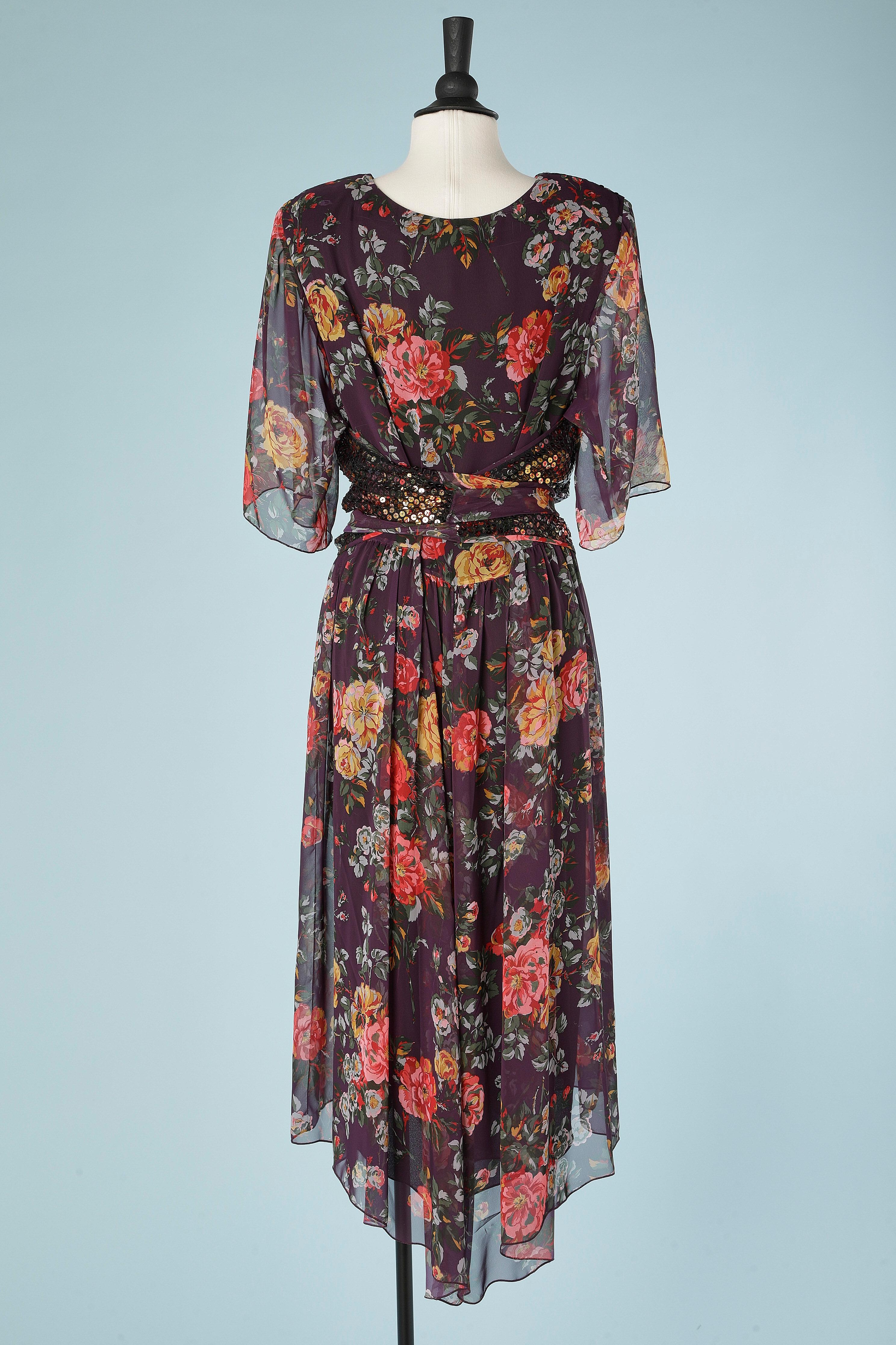 Flower printed dress with sequin on the top front and fabric belt Holly Harp For Sale 1